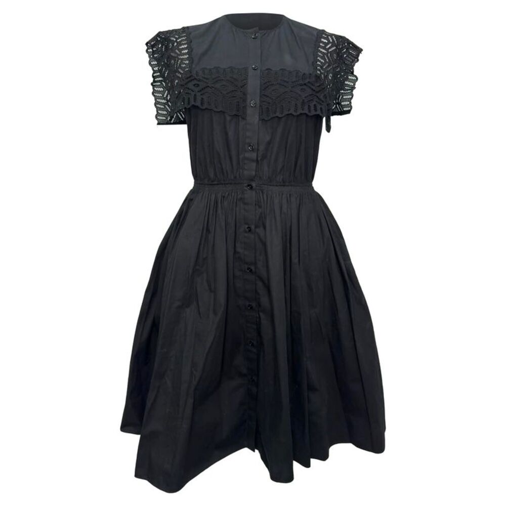Sandro Lidwine Lace Trim Dress in Black Cotton